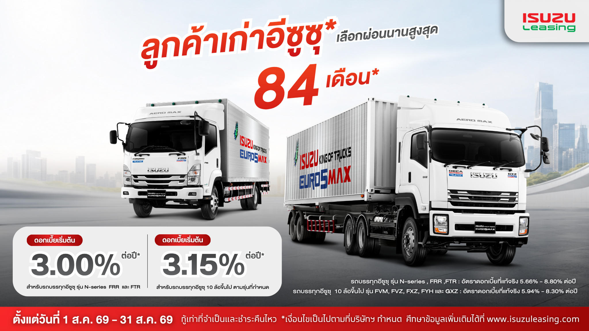 ลูกค้าเก่าอีซูซุ* เลือกผ่อนรถบรรทุกนานสูงสุด 84 เดือน*