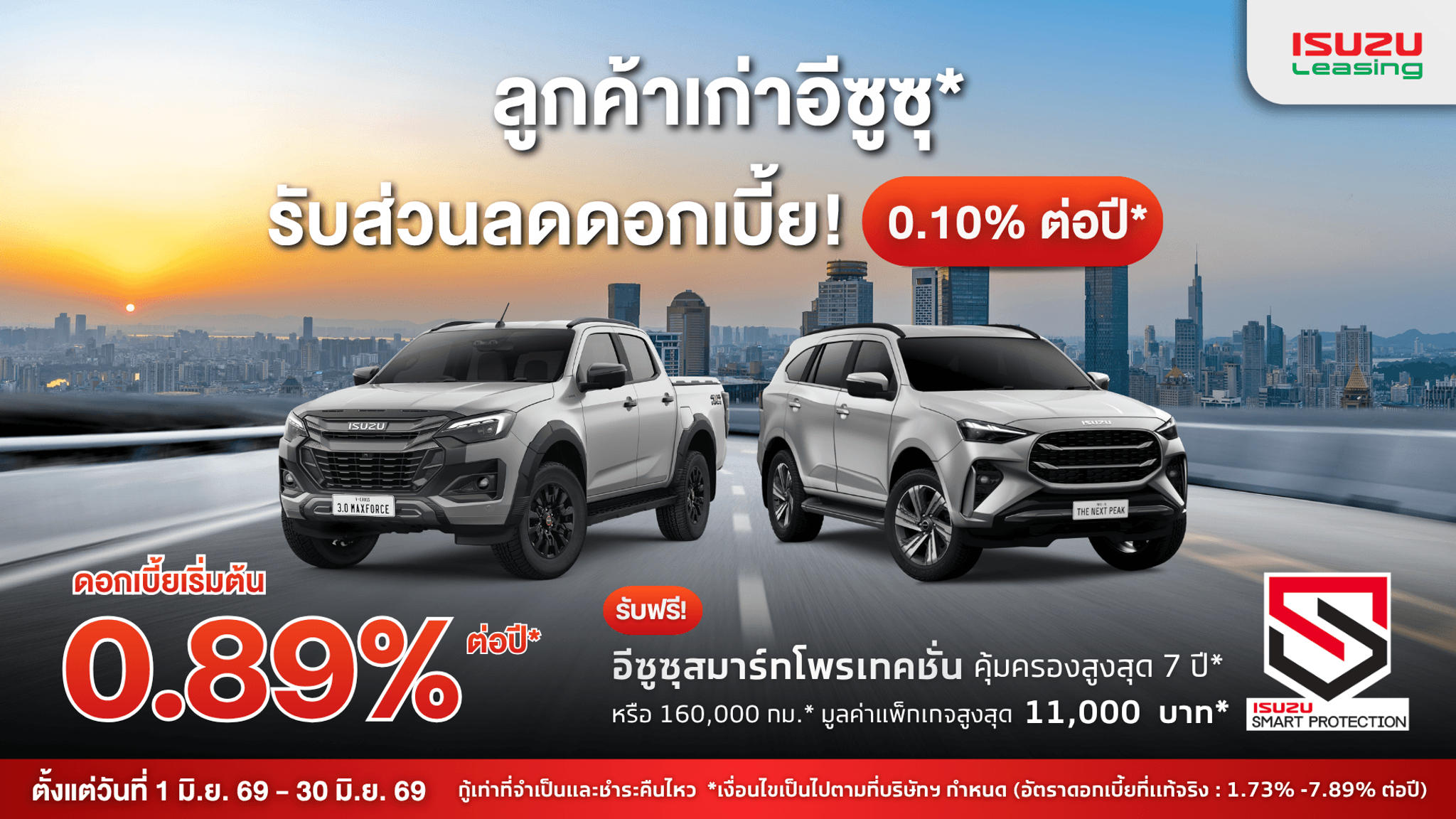 ลูกค้าเก่าอีซูซุ* รับส่วนลดอัตราดอกเบี้ย 0.10% ต่อปี*
